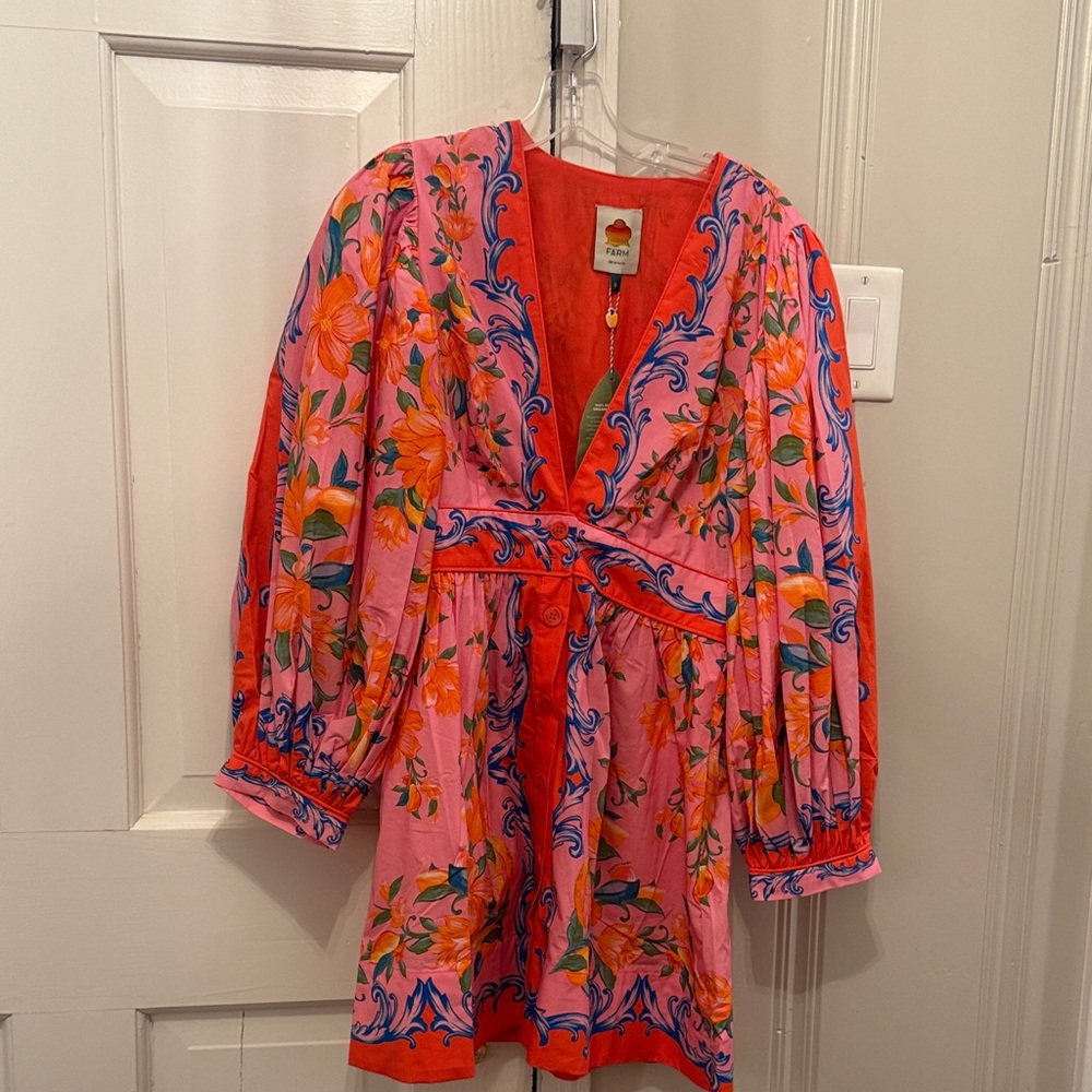 Farm Rio Floral Pink and Orange mini dress size small